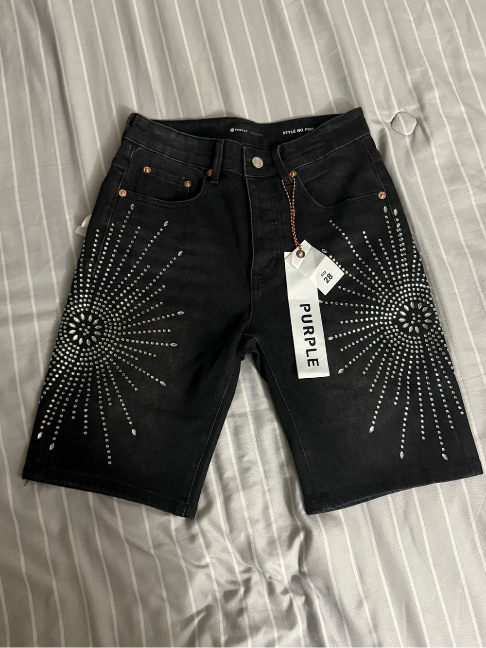 Purple Brand Black Studded Men's Jean Shorts